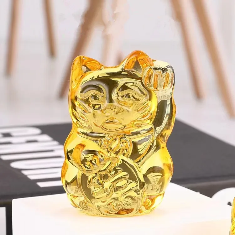 2022 Hot Sale crystal crafts fengshui Home Decoration Citrine japanese 7cm crystal lucky cat fortune maneki neko cat