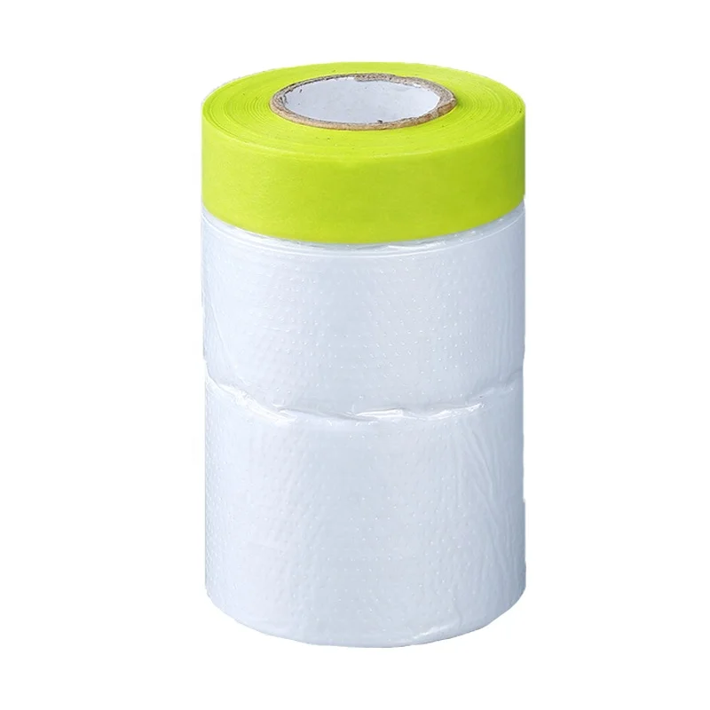 Pre Taped Painter Painting Plastic Film Decoration Light Weight HDPE Speedy Masking Film With Tape Roll