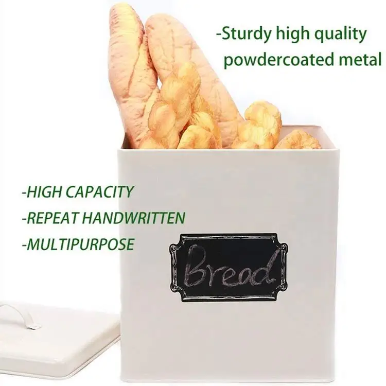 Stainless Steel Bread Bin Canister Set Cream White Bread Box Food Tin Container