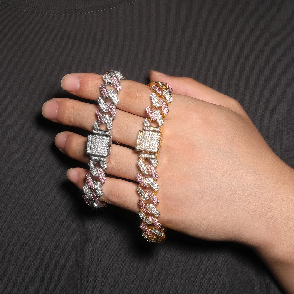 New Cuban Necklace Chain Full Diamond 13mm Hip Hop Rap Women Man Cool Cuban Link Chain Bracelet Necklace