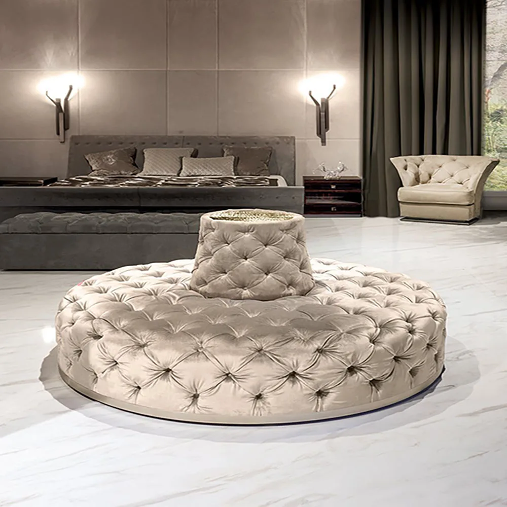 MIUR New model product hotel circular modern lobby red tufted round sofa design red velvet sectional button-tufted sofa