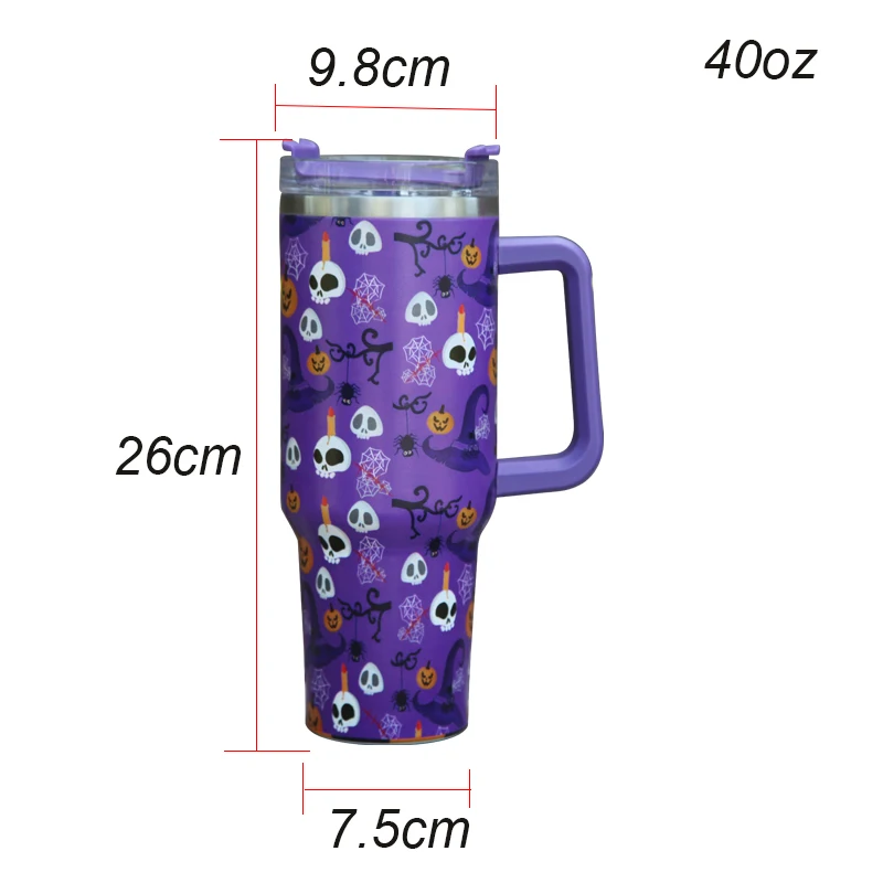 40oz 5d print pumpkins spooky skulls stainless steel  tumbler halloween cups with straw