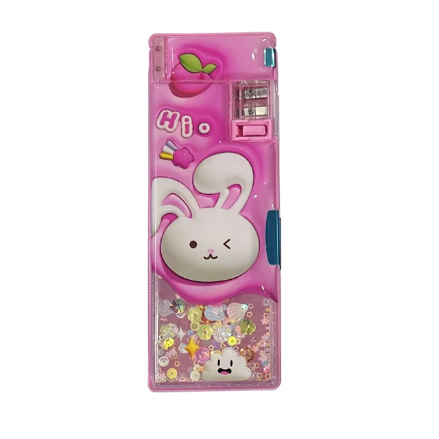 Cartoon-Themed PVC Pencil Case with Press Button Built-In Sharpener School Supplies and Stationery Gift