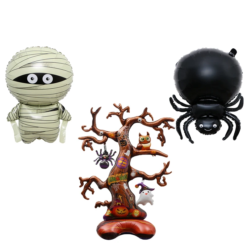 New Halloween mummy black spider 4D standing dead tree shape aluminum film balloon cartoon aluminum film big balloon mummy cute