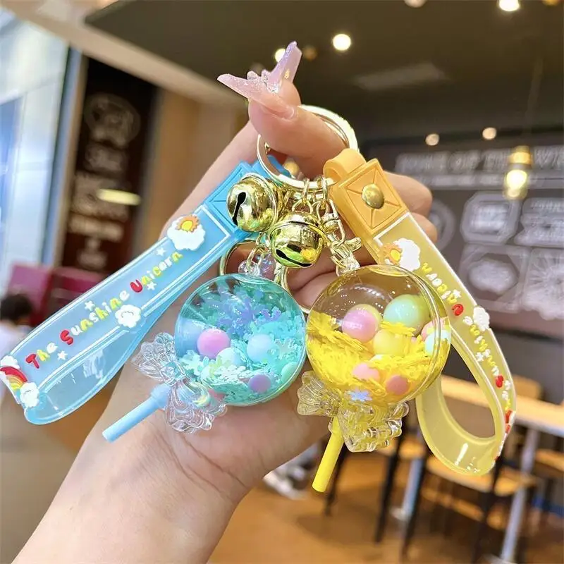 Luminous oil floating acrylic key chain pendant wholesale creative liquid quicksand Snowflake Lollipop Keychain