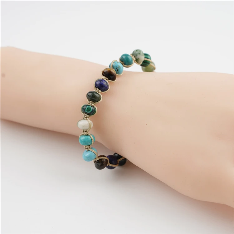 accessories women 2024 wholesale 5*8mm natural stone bead lapis labradorite malachite turquoise tiger eye woven bracelets