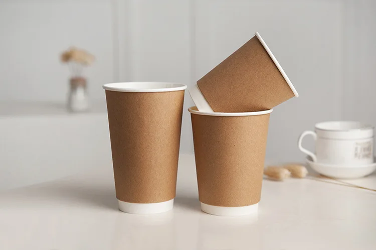 Промоакция, Высококачественная коричневая одноразовая бумажная чашка для кофе из крафт-бумаги с двойными стенками