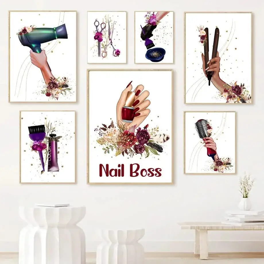 hair salon wall art Hairdresser Beautician Nail Wall Art Canvas Painting  Wall Pictures For Beauty Salon Decor
