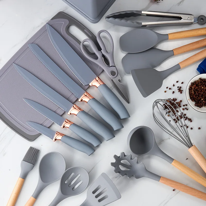 High Quality 19pcs  Kitchen Tools Non-Stick Cookware Sets With Barrel