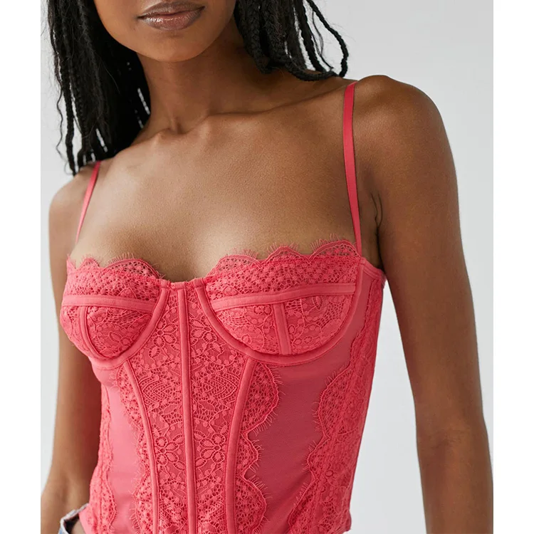 Vintage sleeveless blouse lace sexy cropped top funky Y2K fashion short shirt tank top custom size sleeveless crop top for women