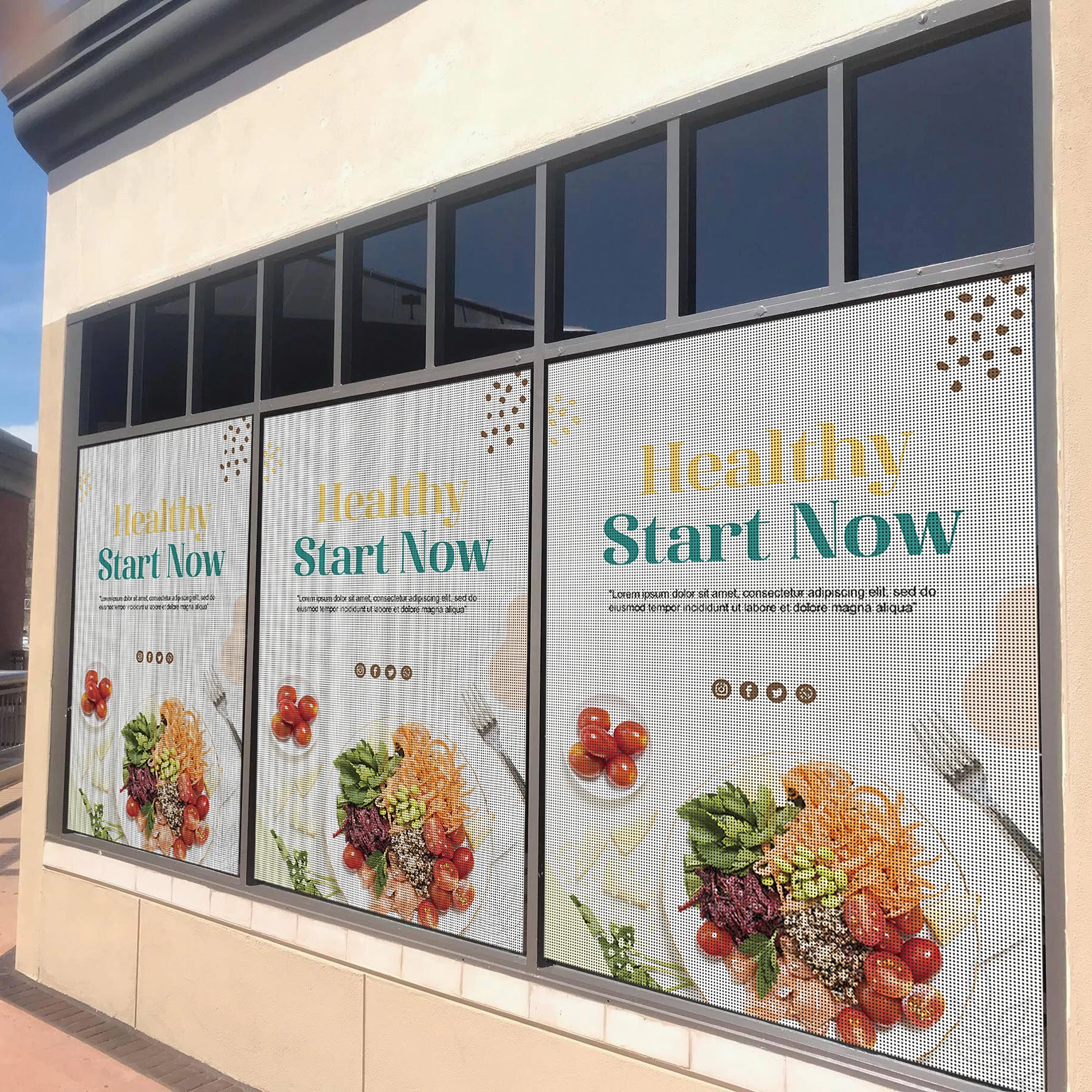 Dessert Shop Decorative Self Adhesive One Way Vision Mesh Window Screen Sticker