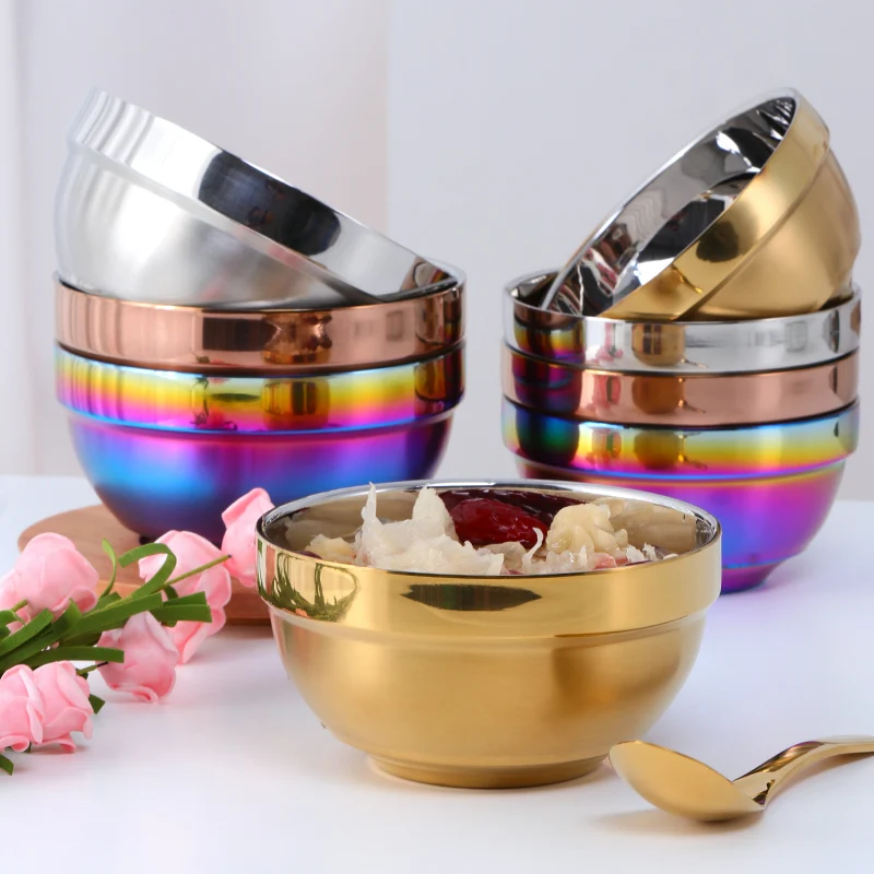 Popular Series Gold Plated Metal Rainbow Stainless Steel Rice Bowl for Daily Use