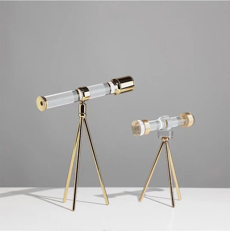 New Design Vintage Crystal Telescope Modern Retro Gold Home Decor Luxury Decorative Crafts Metal Ornaments Table Top Accessories