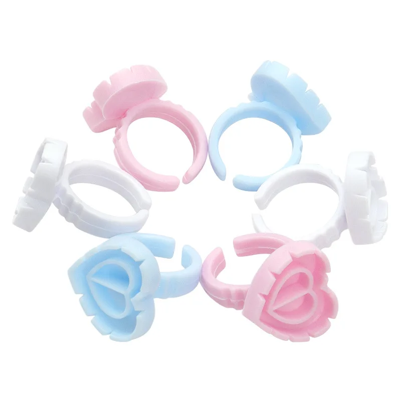 Pink/blue/white Eyelash Glue Cup 100pcs/bag Easy Fan Cup Lash Extensions Ring Heart Shaped Glue Rings
