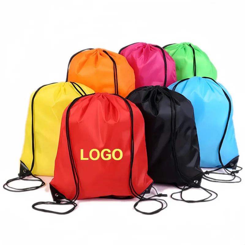 Custom Logo 210D polyester shopping drawstring bag cheap draw string bags sport gym backpack
