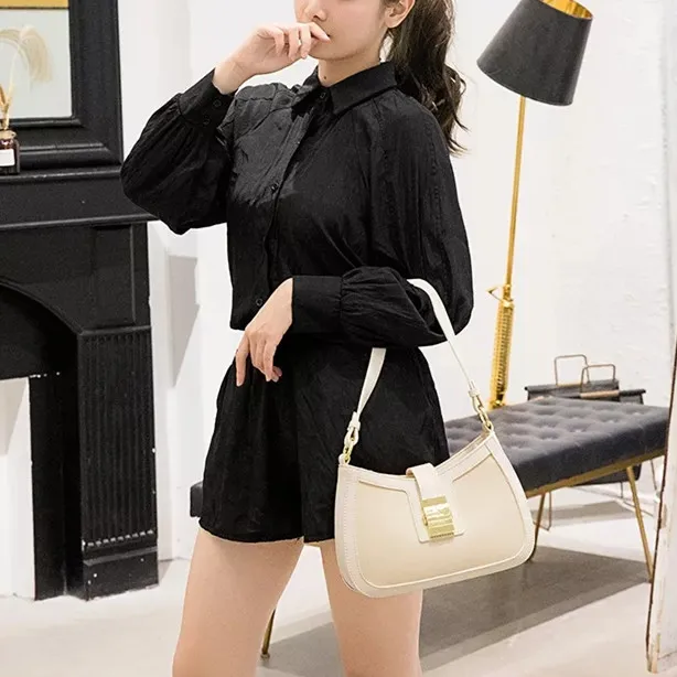 fashion wholesale custom casual brand design good quality PU leather metal lock women hand messenger shopping bag shoulder bag