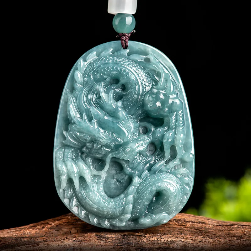 Jade Dragon Pendant Natural Myanmar Blue Burmese Jade Dragon Jadeite Jewelry Making Pendant Chinese Classical Rope Necklace