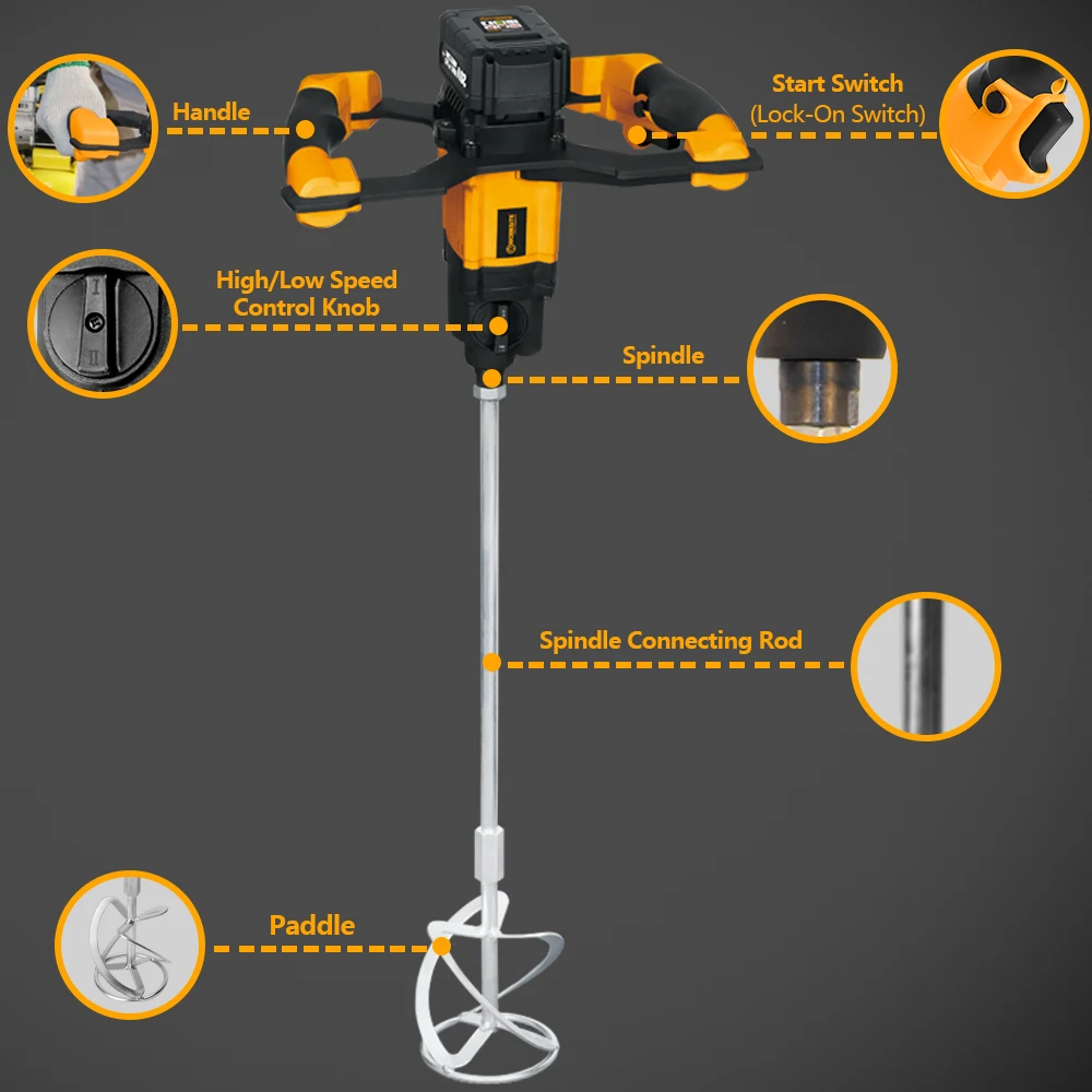 WORKSITE Small Portable Mini Hand Multifunctional Electric Paint Tile Cement Mixer Zinc-Plated Mortar Mixer