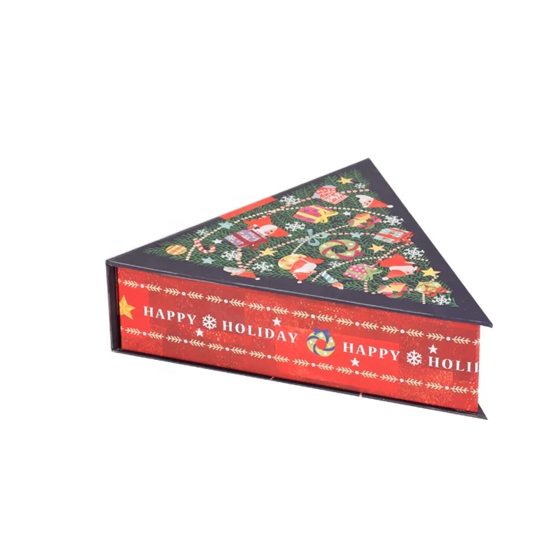 Оптовая продажа элегантная Рождественская декоративная подарочная коробка с орнаментом для конфет биоразлагаемая в форме книги треугольника