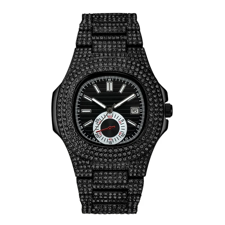 Quartz Watches For Men Luxury Brand Iced Out Full Diamond Men Watch Hip Hop Classic Waterproof Male Clock Date