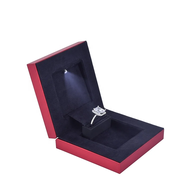 Custom Custom Made Luxury Red High-End Plastic Gift Square Engagement Jewelry Led Ear Rings Box  Ring Jewelry Box