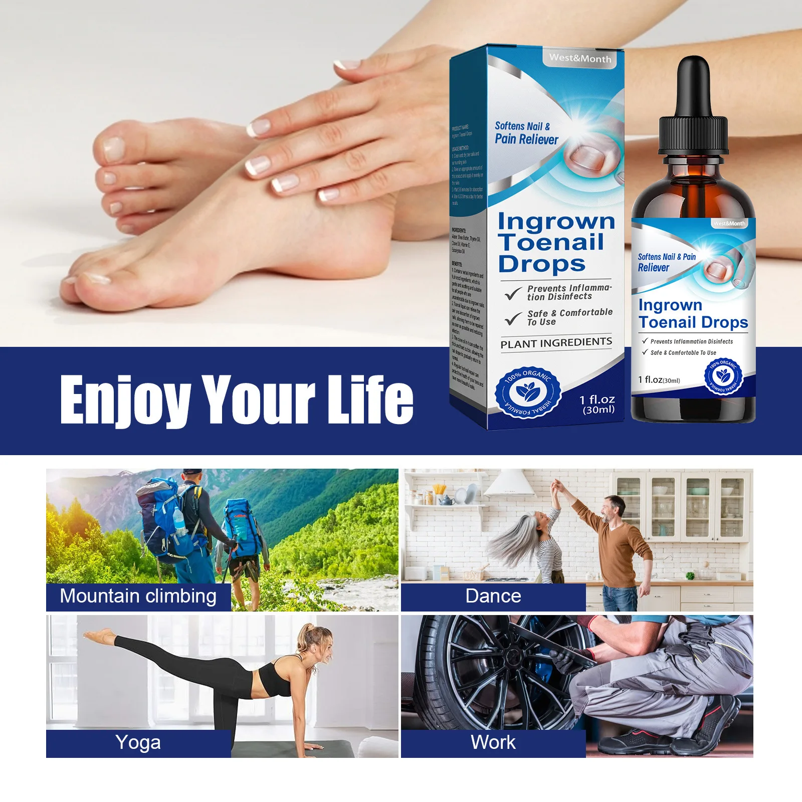 WestMonth 30ml plant  ingredients ingrown toenail drop liquid toenail fungus treatment pain