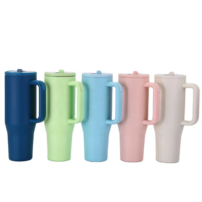 Cupholder Friendly Gifts Insulated Cup Reusable Stainless Steel Water Bottle Travel Mug 40 oz Tumbler with Handle and Straw Lid