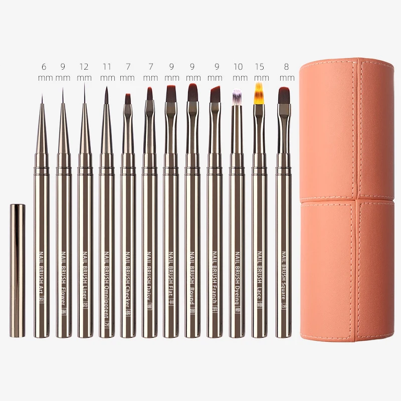 Private label  Nail Brush set Art Liner Polish Painting Mental Handle Nylon Hair UV Gel Liner brush