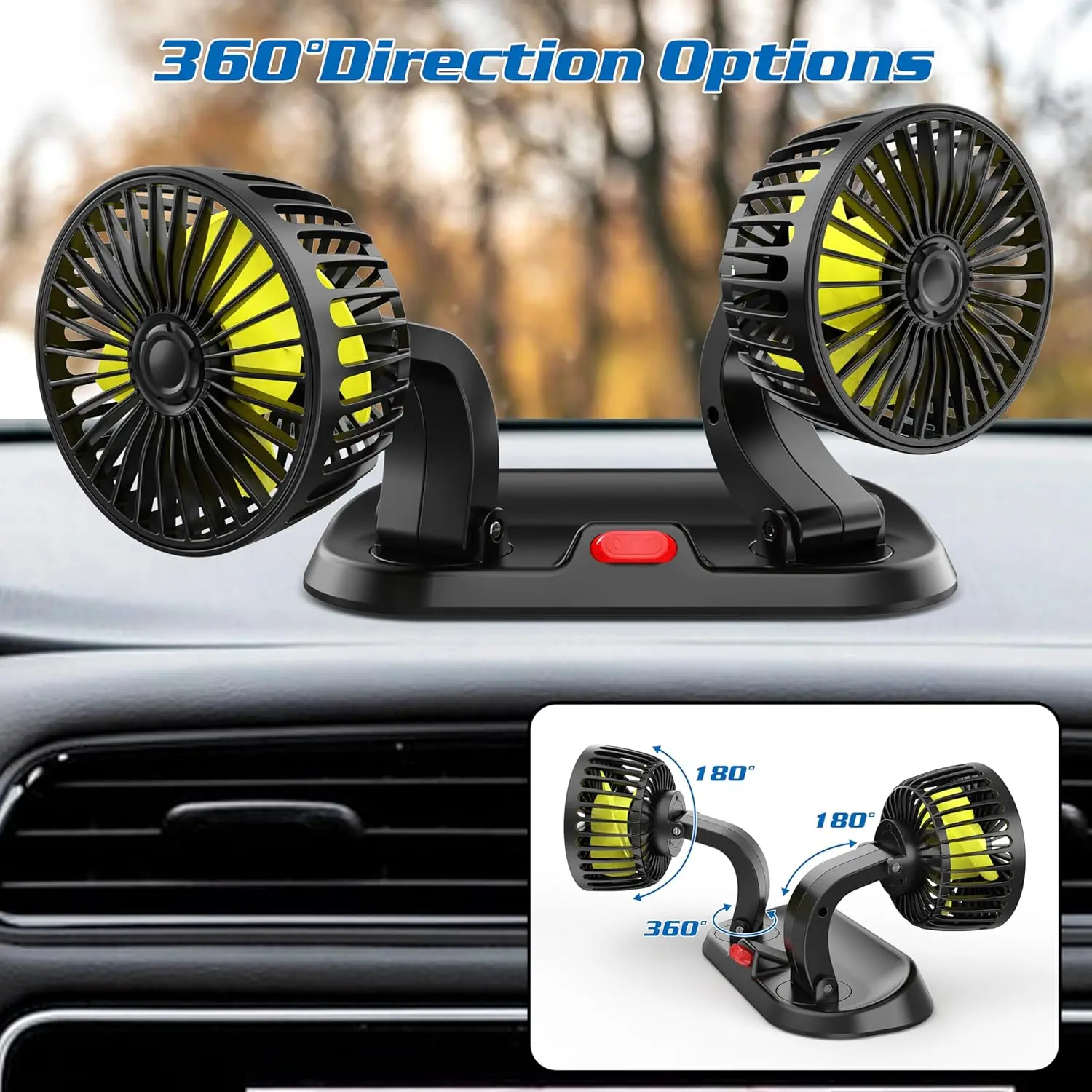 1PC 360 Degrees Rotatable Cigarette Lighter Dashboard Fan for Car Vehicle SUV Vehicle-mounted double-head 12 Volts Car Fan