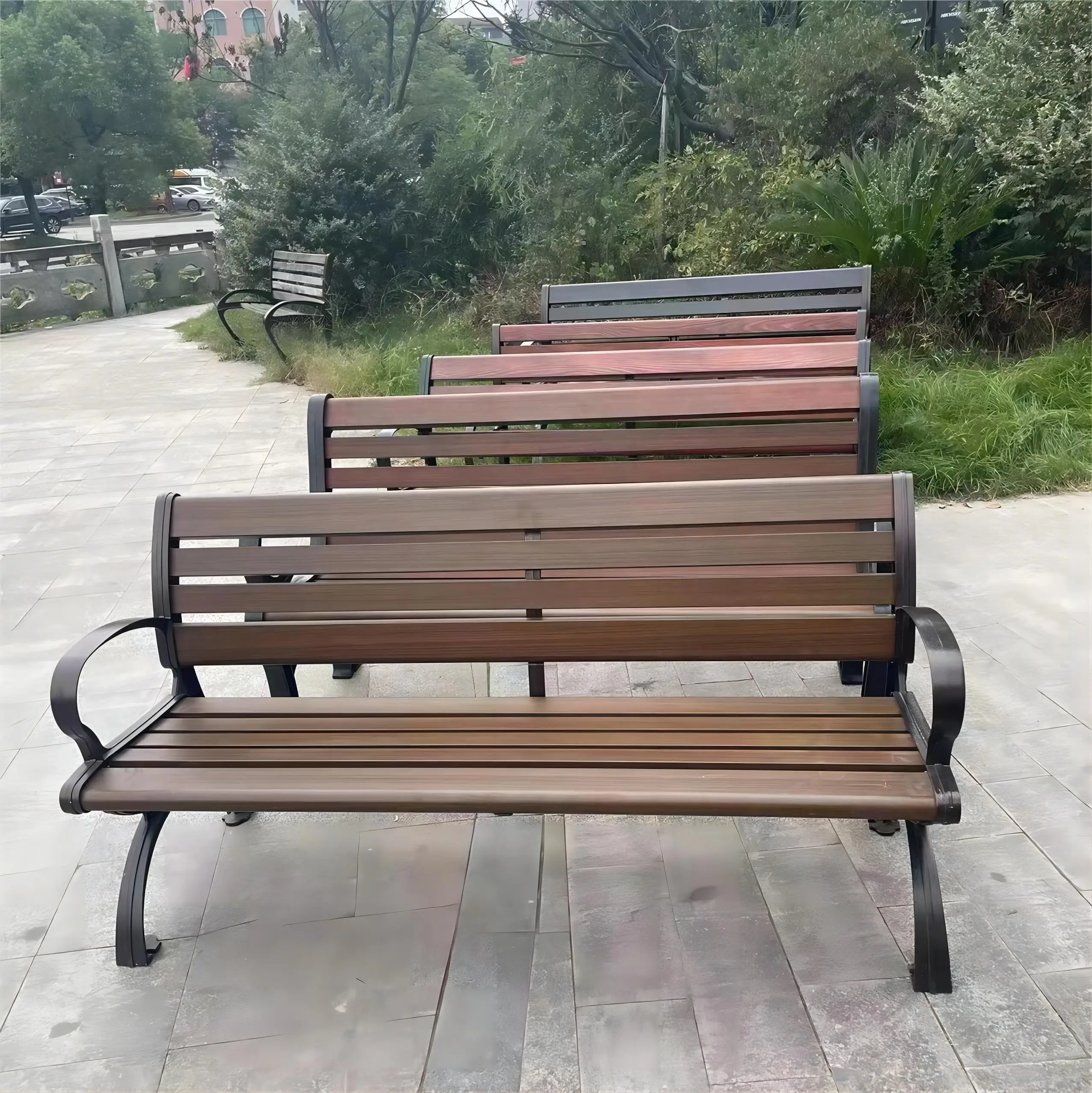 Factory price rain-proof bench outdoor with cast aluminum bench legs high quality WPC garden park bench