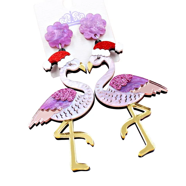 ERS399HP064 Flamingo Christmas Galaxy Glitter Laser Cut Acrylic Drop Earrings for Weddings and Gifts