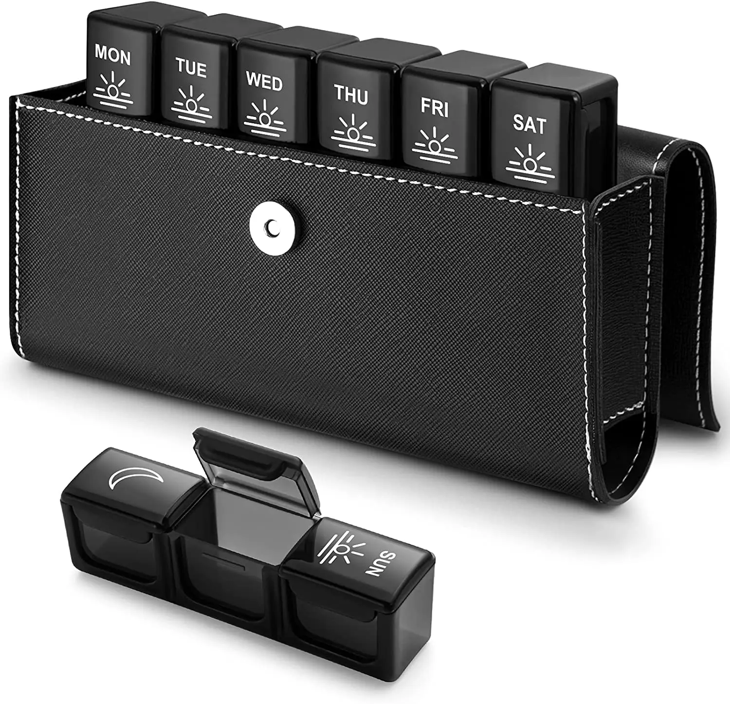 21 Case Travel Pill Organizer Small Portable 7 Days Pill Box With Leather Case Pill Storage Box