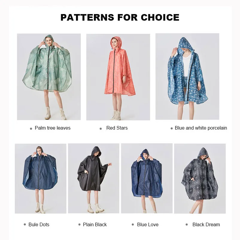 Custom  High quality polyester PU adult poncho Waterproof zipper outdoor men and women hiking travel portable poncho