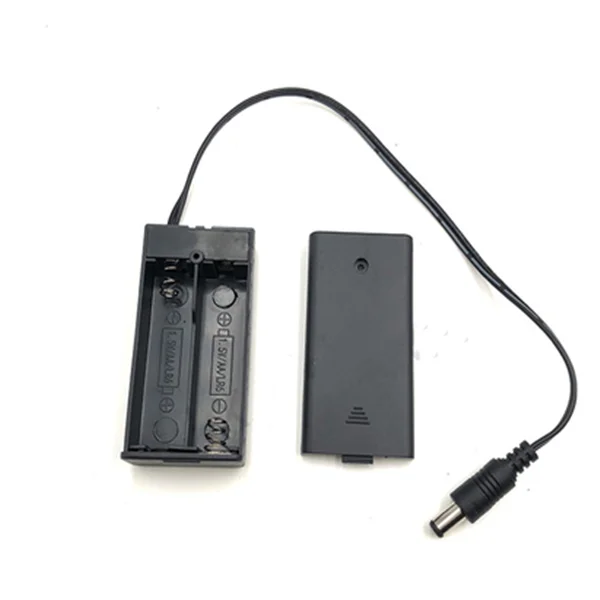 2AA Battery Holder with DC plug on Wire Leads, Cover and Switch