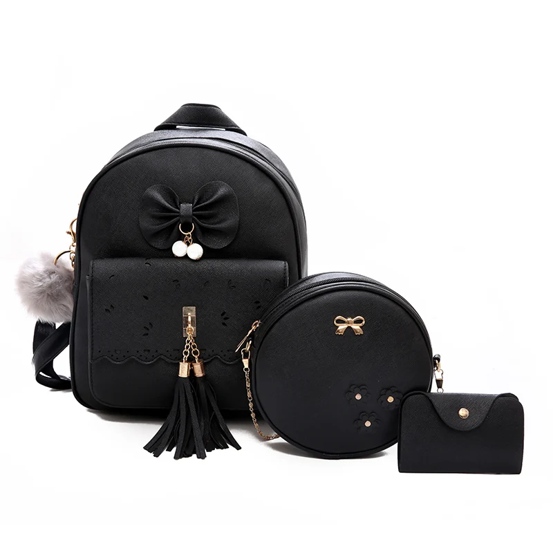 JIANUO Young lady 3 pieces bag backpack for woman girls Hollow backpack set