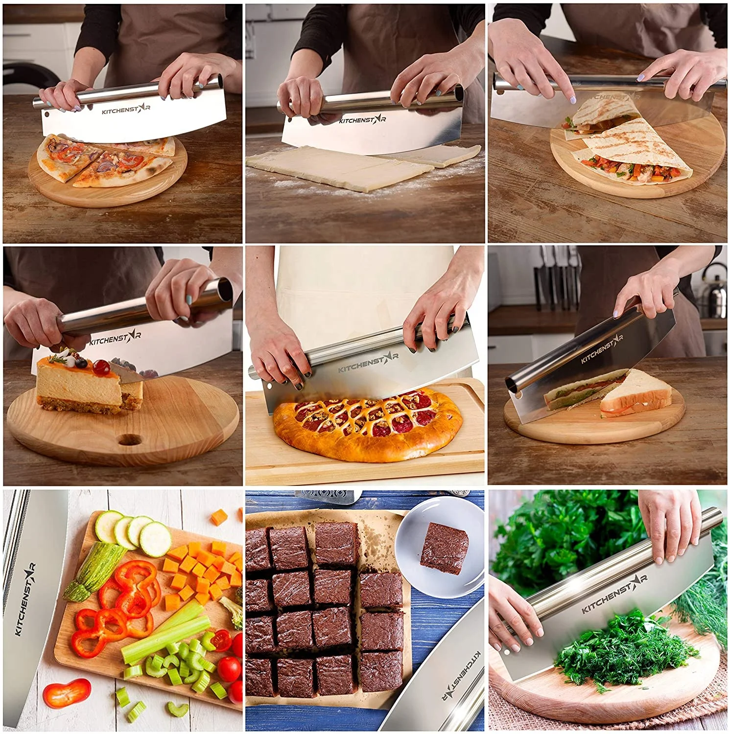 multi-purpose stainless steel sharp pastry dough  pizza scraper slicer knife divider chopper cutter for baking with wood handle