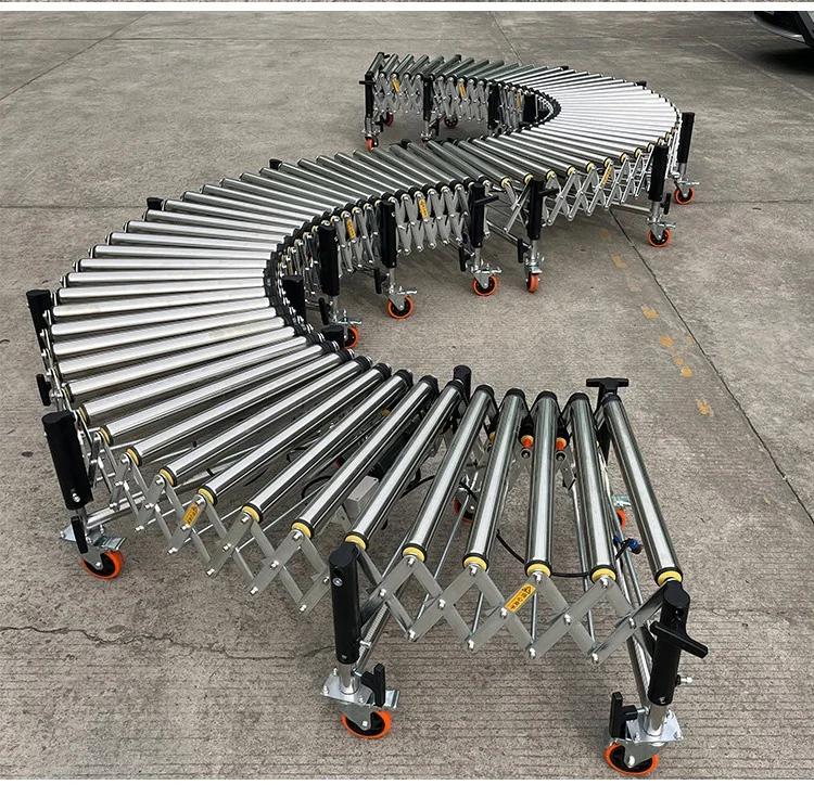 Poly V belt conveyor line flexible roller conveyor with power motorized running freely rotation loading unloading carton box