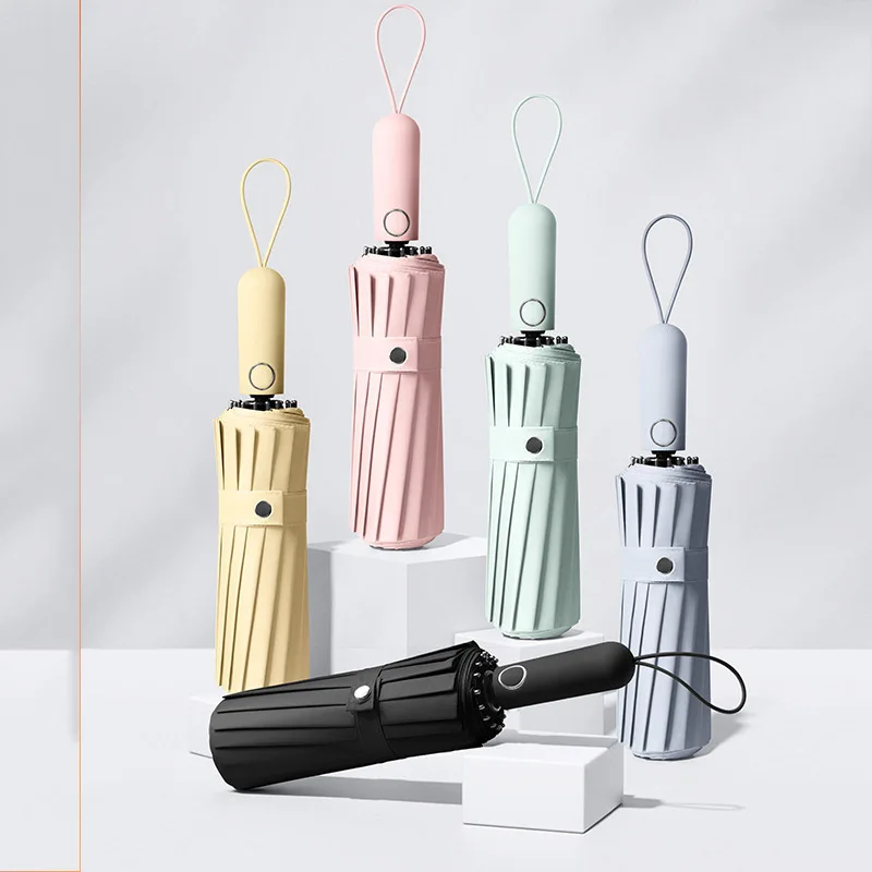 Wholesale cheap Multi color custom logo 3 folding umbrella automatic sun and rain umbrella for outdoor