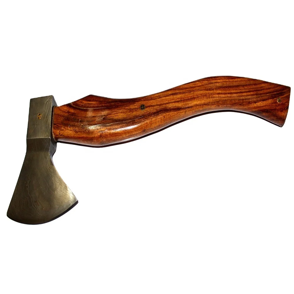 
DAMASCUS STEEL TWISTED PATTERN HUNTING AXE WITH ROSE WOO HANDLE 
