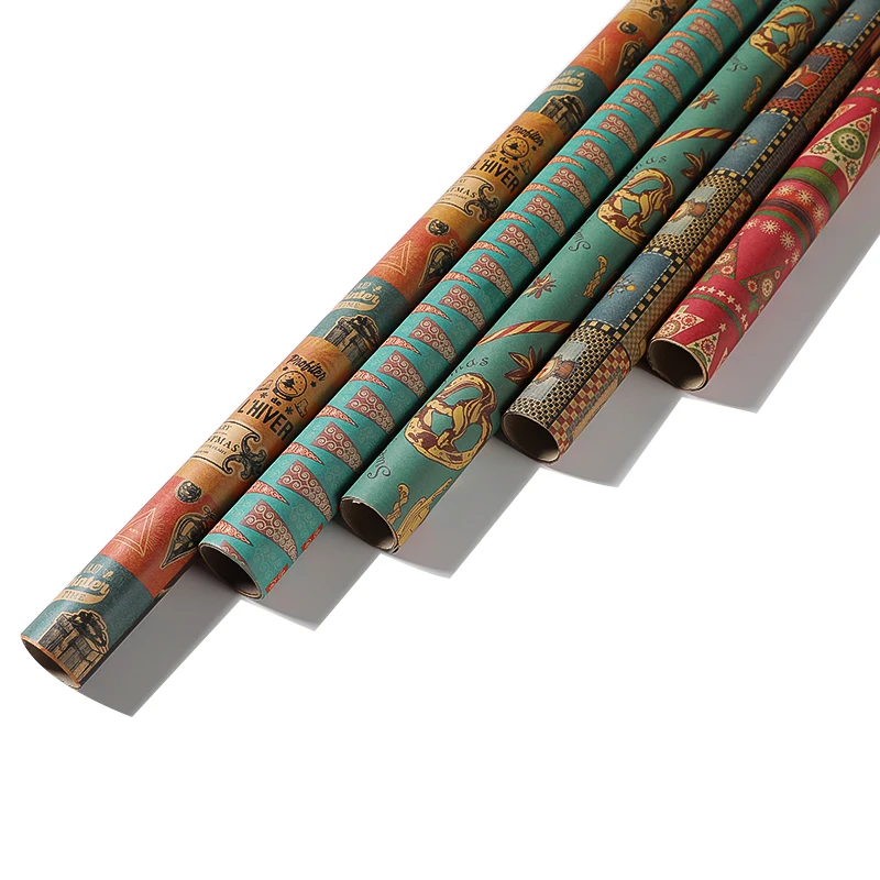 
Gift Wrapping Paper Roll Kraft Paper Vintage 80 GSM Christmas Design Printing Brown Craft Paper Gift Packing 80gsm Virgin Accept 