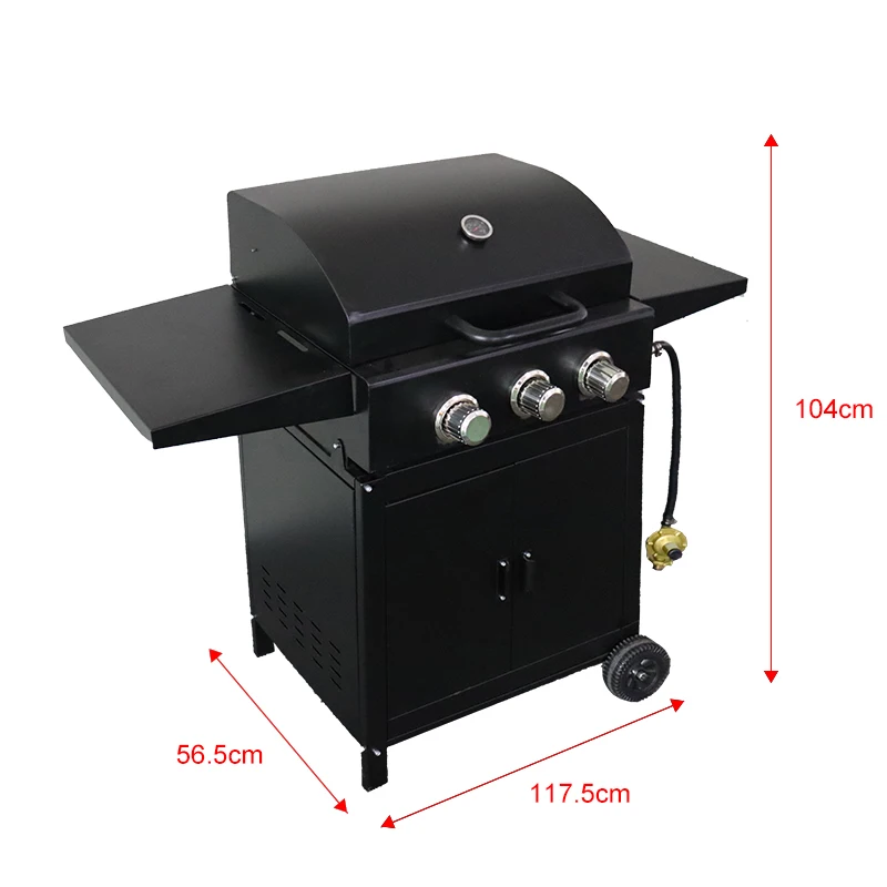 Good Quality Smokeless Camping Trolley Outdoor With Side Burner Bbq Steel Metal Round Top Propane Movable Gas Barbecue Grill
