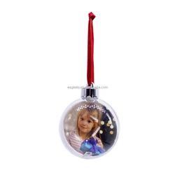 Snowflake Personalized Photo Baubles Plastic Photo Balls Decoration Xmas Ornament Picture Frame Gift Set for Christmas Tree