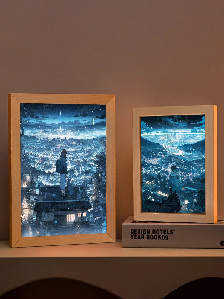 Led Light Up Painting Frame Table Lamp 3d Wood Cartoon Anime Picture Photo Frame Box Novelty Night Light Home Decor Novelty Gift