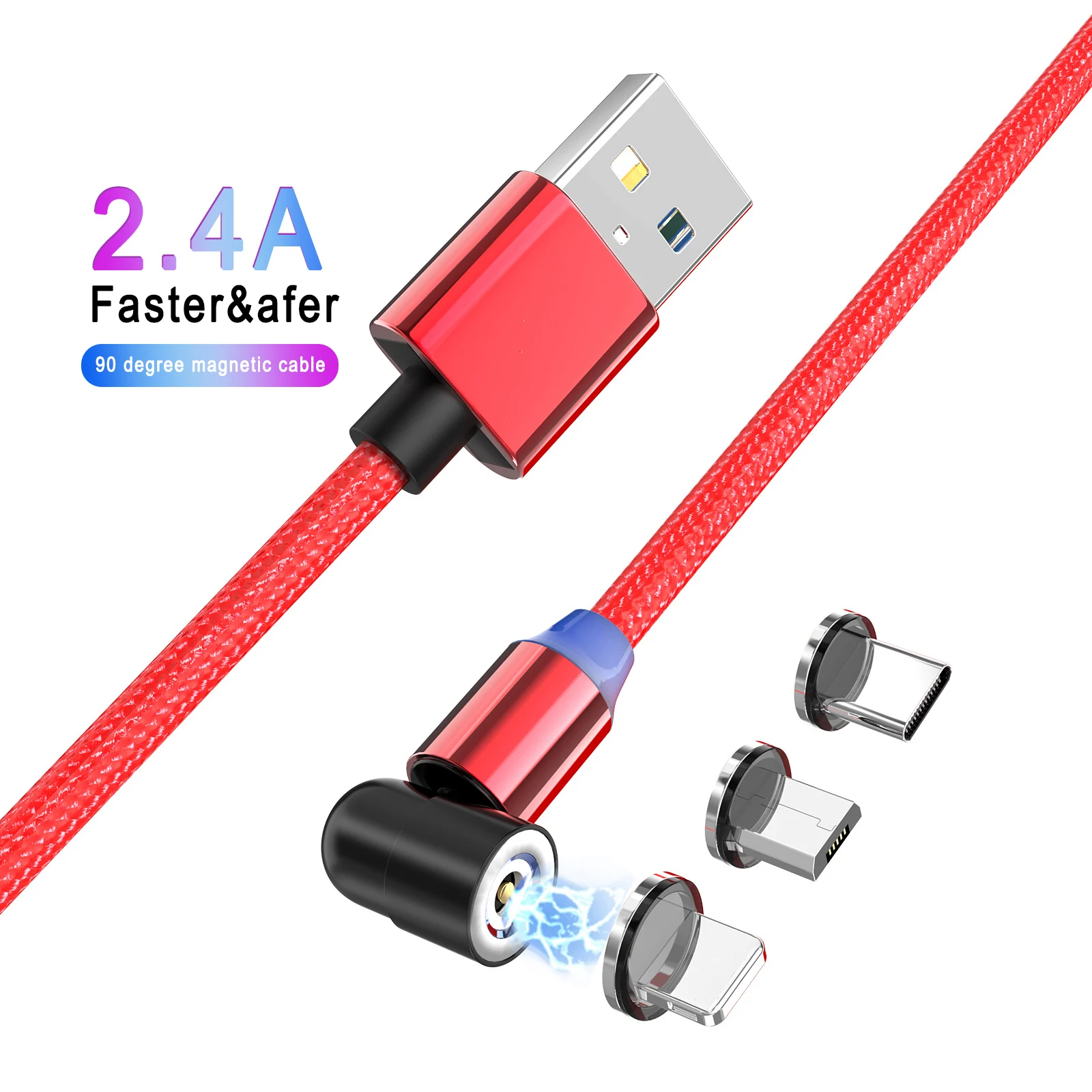 Wholesale 2.4A Magnetic Cable 540 magnetic Charging Cable USB C Micro Fast Charging magnet phone usb cable