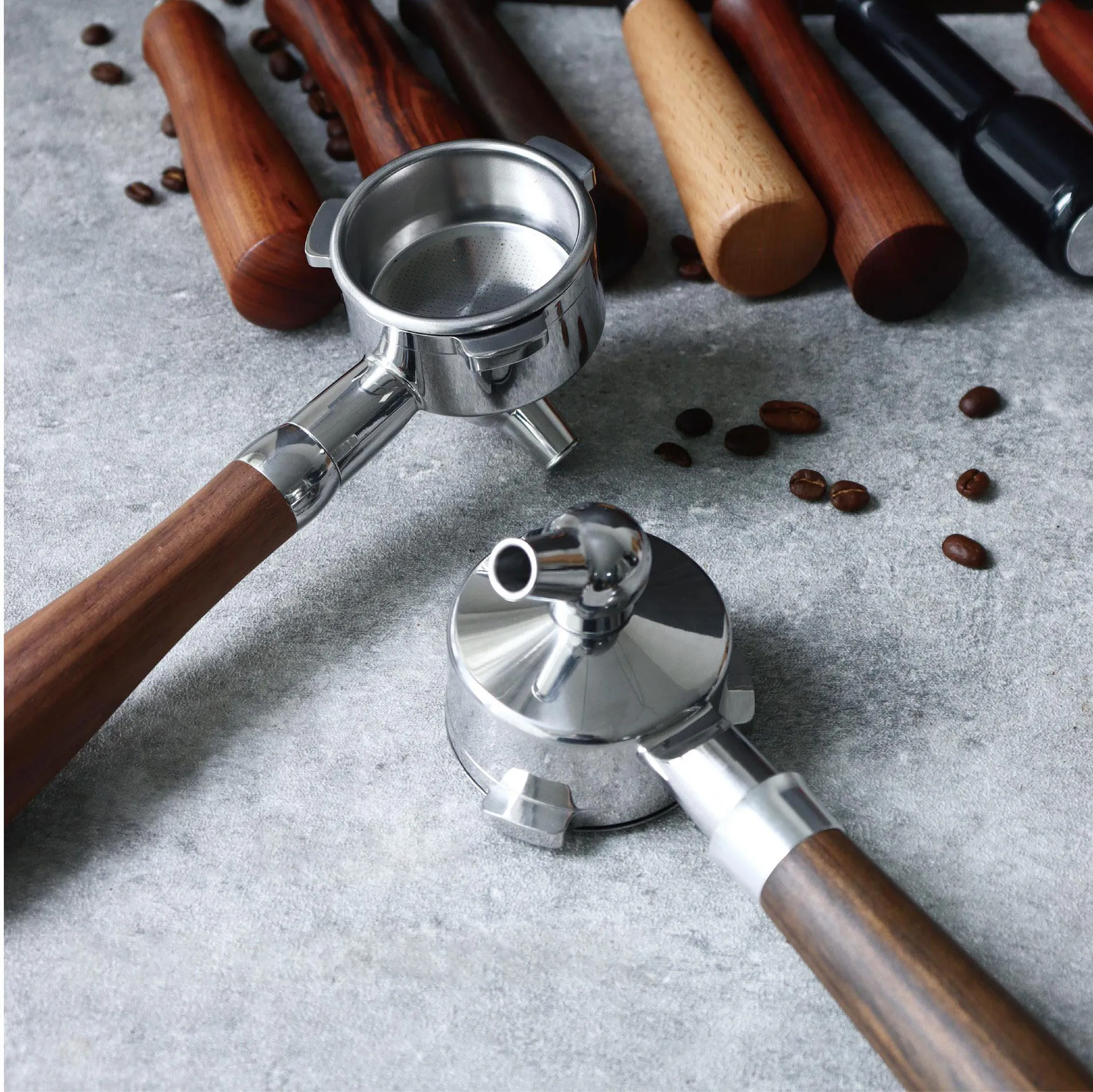 OEM 51mm 54mm 58mm E61 Wooden Handle Breville Delonghi Naked Stainless Steel Bottomless Espresso Machine Coffee Portafilter
