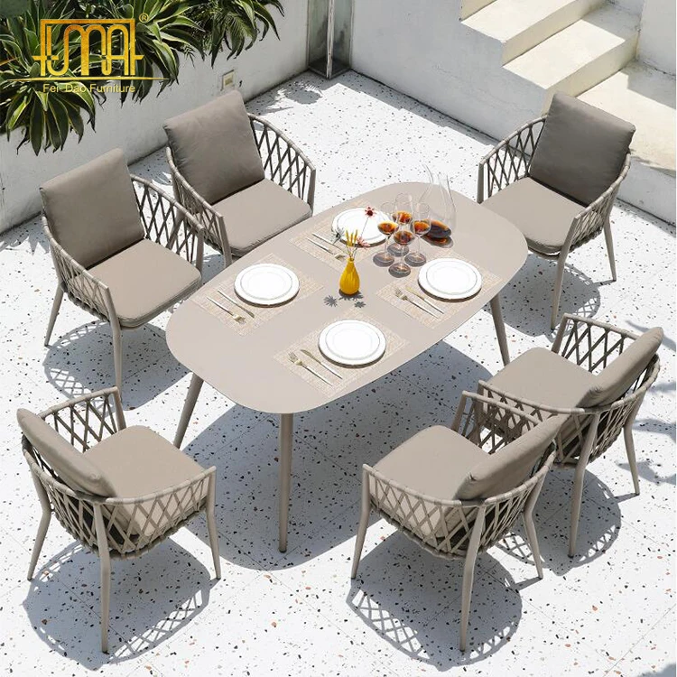 Restaurant used outdoor rope furniture garden dinning table and chair set