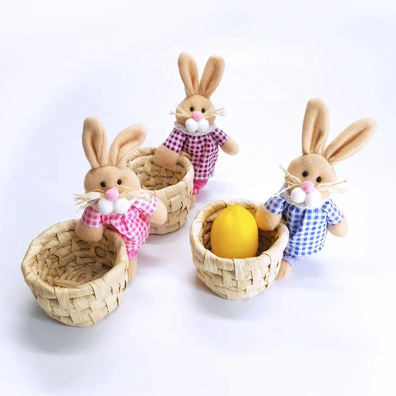 Handmade high quality Straw basket Easter decoration bunny basket pen holders promotional office products
