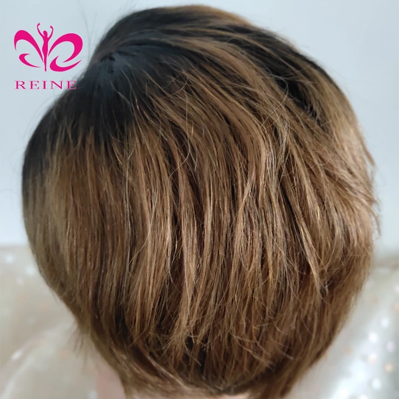 Customized Style Pixie Cut Ombre T1B/30 Color Short Bob Wigs Lace Front Wigs Wavy Hair Human Hair Wigs Brazilian Hair Swiss Lace