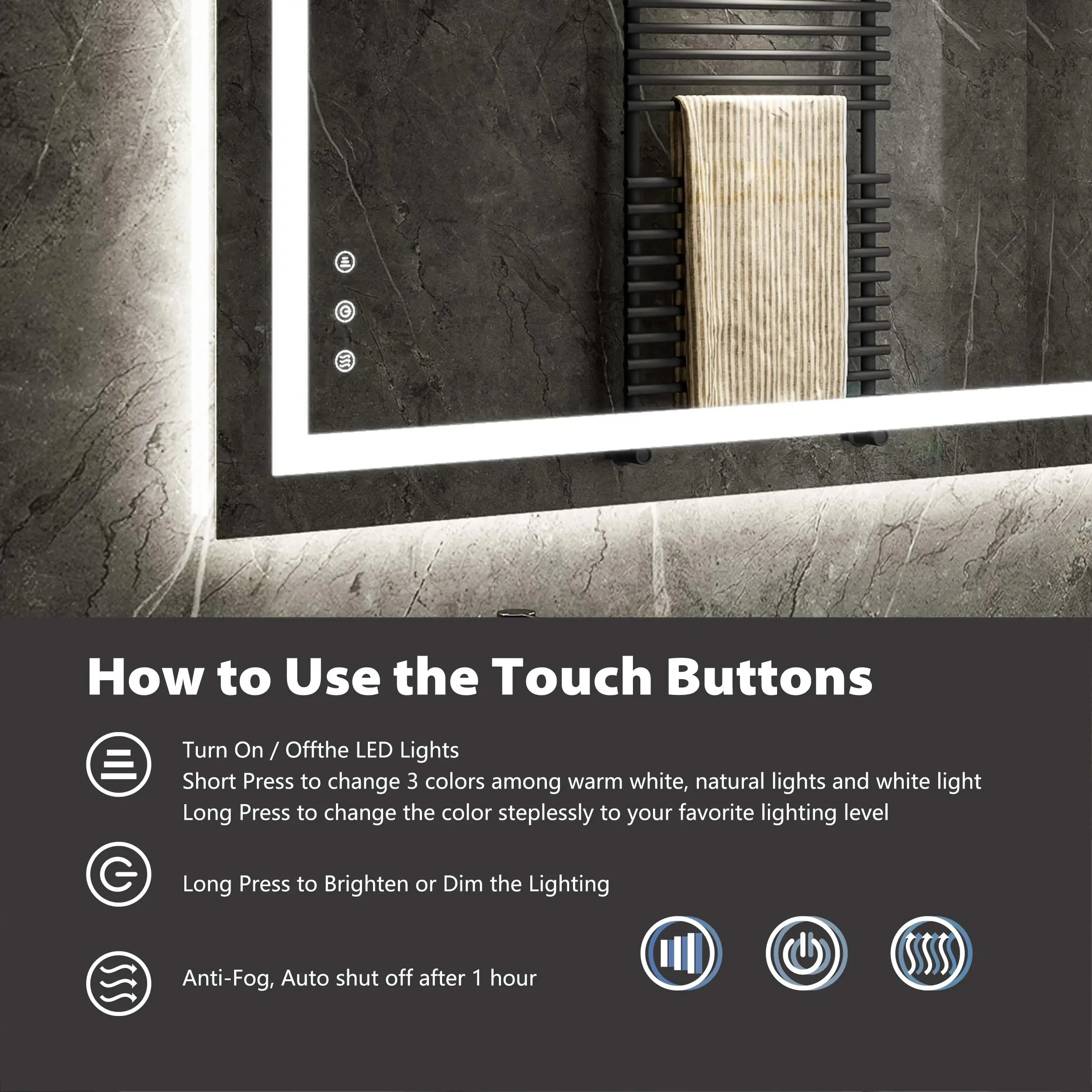 Factory hot selling anti fog touch screen shower room decoration hotel smart mirror rectangle bathroom mirror