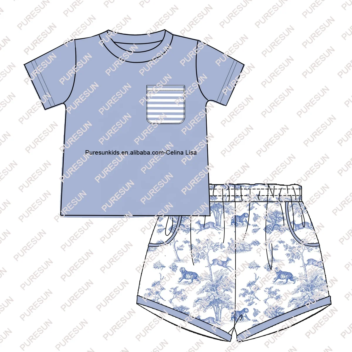 Puresun custom kids clothes animals tiger toile girls smock bishop romper newborn baby girl flutter sleeves bubble rompers